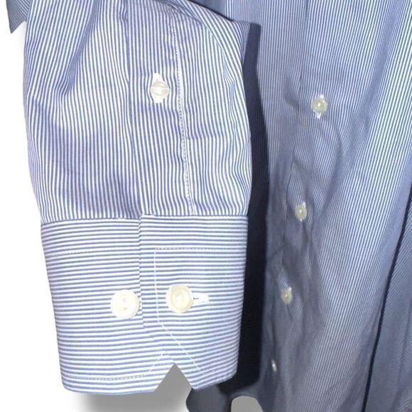 Eton Contemporary Blue Bengal Striped Twill Semi Spread Dress Shirt XL 17 - Picture 5 of 9